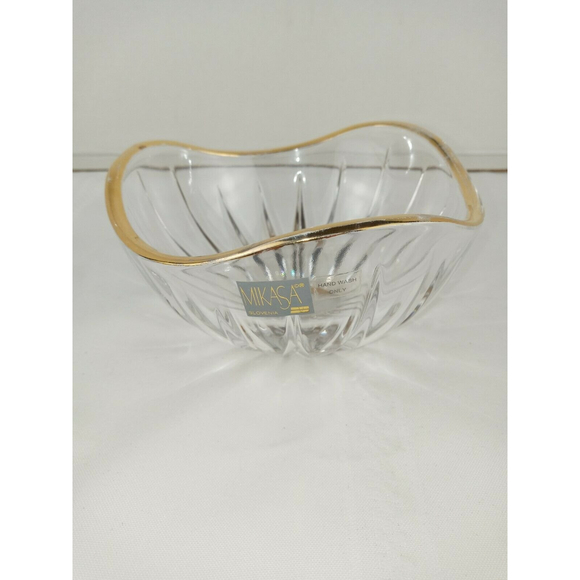 Mikasa Slovenia Crystal Dish with Scalloped Edges and Gold Trim - Picture 1 of 6